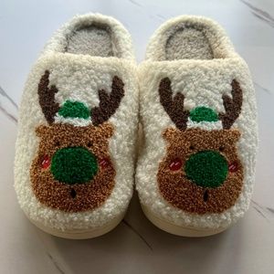 Green Nose Reindeer Sherpa Slippers (Brand New)